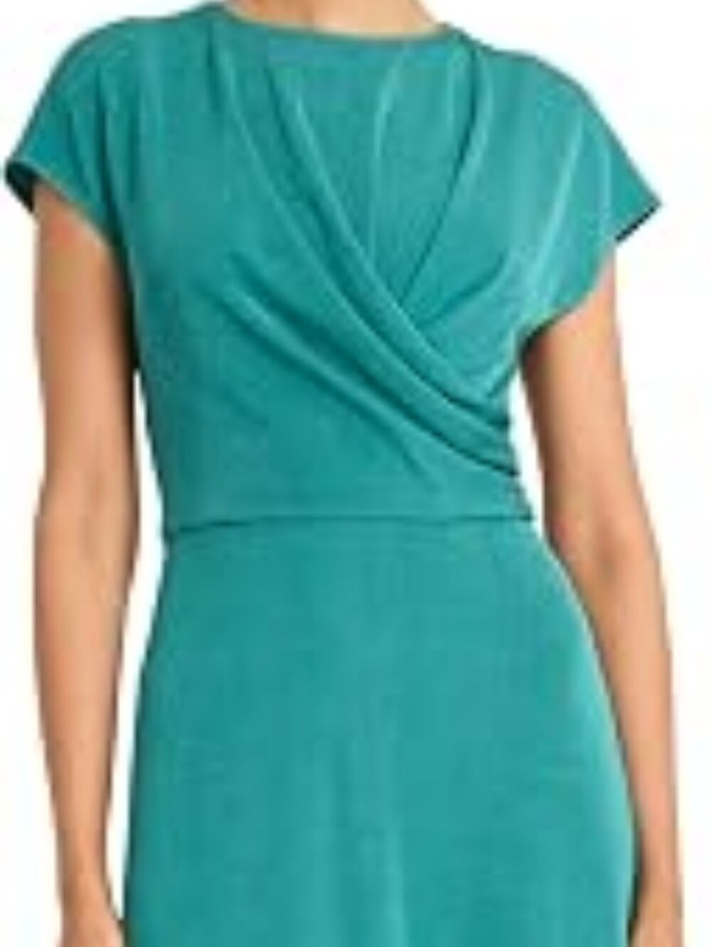 Maggy London Women's Dark Green Cap Sleeve Wrap Bodice Midi Dress Size-14-NEW